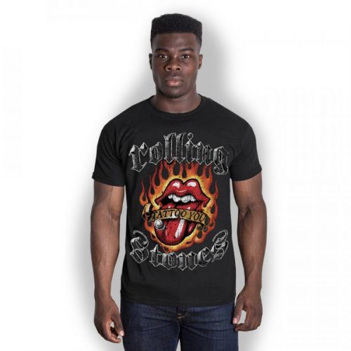 Rolling Stones - Tričko Flaming Tattoo Tongue - Muž, Unisex, Čierna, S