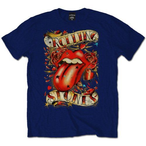 Rolling Stones - Tričko Tongue & Stars - Muž, Unisex, Modrá, XXL