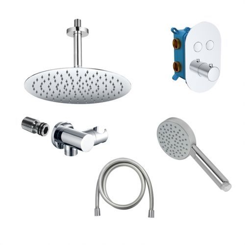 MEREO - Sprchová sada s termostatickou podomítkovou tlačítkovou baterií - 2-cestná - oválný kryt (CB60106TB4)