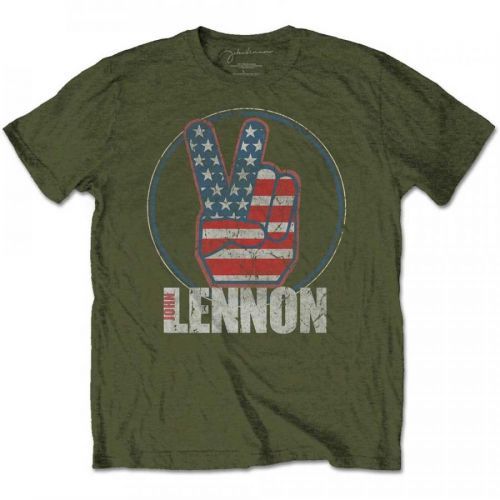 John Lennon - Tričko Peace Fingers US Flag - Muž, Unisex, Zelená, S