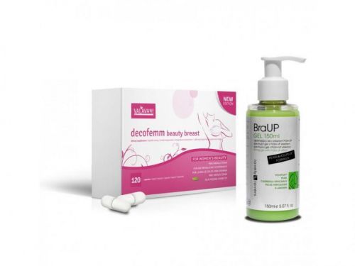 DECOFEMM BEAUTY BREAST 120 KAPSÚL NA ZVÄČŠENIE PŔS + GÉL NA SPEVNENIE POPRSIA LOVELYLOVERS BRAUP PEARL & VOLUPLUS FORMULA 150ML