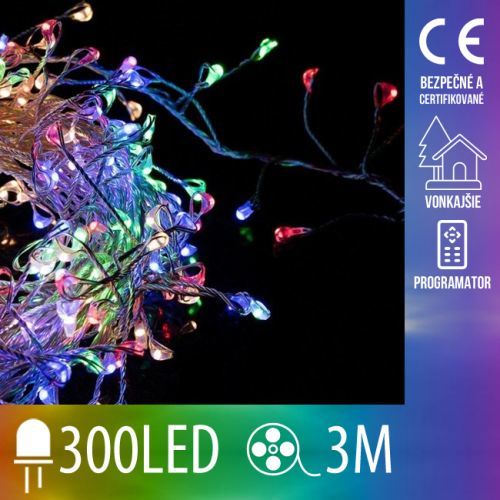 Vianočná LED svetelná mikro reťaz CLUSTER vonkajšia + programator - 300LED - 3M Multicolour
