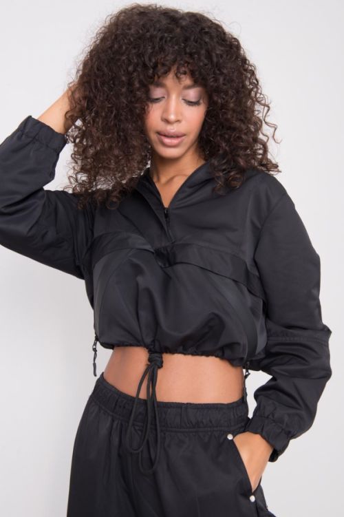 Čierna bunda s kapucňou - S