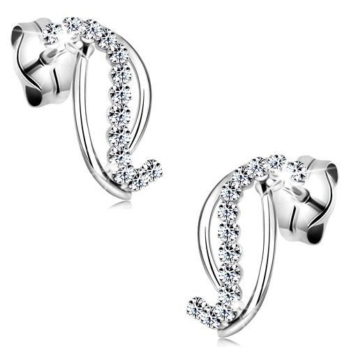 Zlaté 14K náušnice - dve hladké a jedna zirkónová línia, biele zlato, puzetky