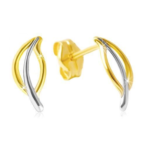 Zlaté náušnice 585 - dvojfarebný obrys listu, puzetky