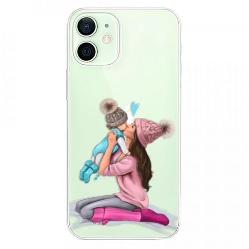 Odolné silikónové puzdro iSaprio - Kissing Mom - Brunette and Boy - iPhone 12 mini