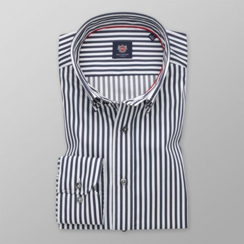 Pánska košeľa Slim Fit s tmavo modrým pruhovaným vzorom 12328