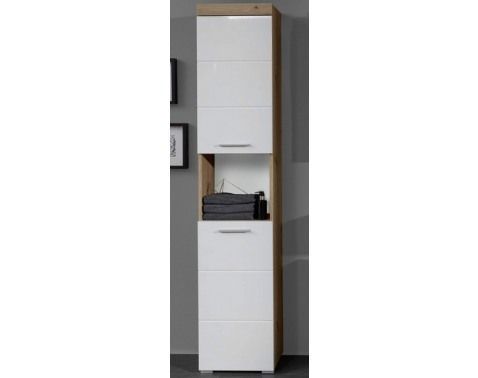 Kúpeľňová vysoká skrinka Amanda 103, sukový dub/biely lesk