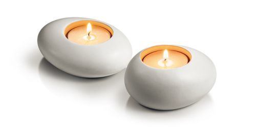 Stojan na čajové sviečky FANCY HOME Stones 2 ks, biela