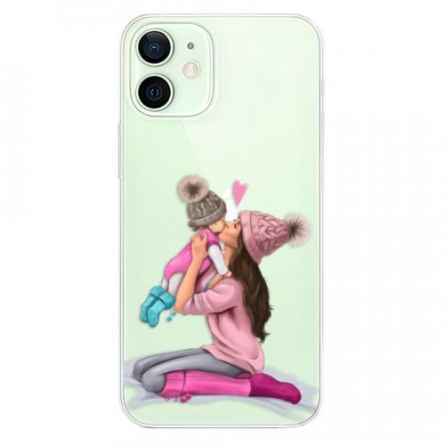 Odolné silikónové puzdro iSaprio - Kissing Mom - Brunette and Girl - iPhone 12