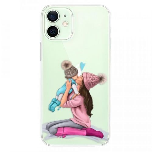 Odolné silikónové puzdro iSaprio - Kissing Mom - Brunette and Boy - iPhone 12