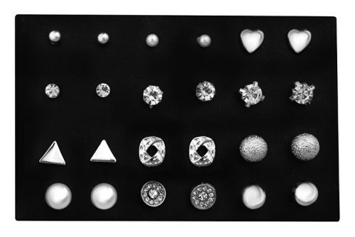 Troli Sada elegantných náušníc - kôstky Silver (12 párov)