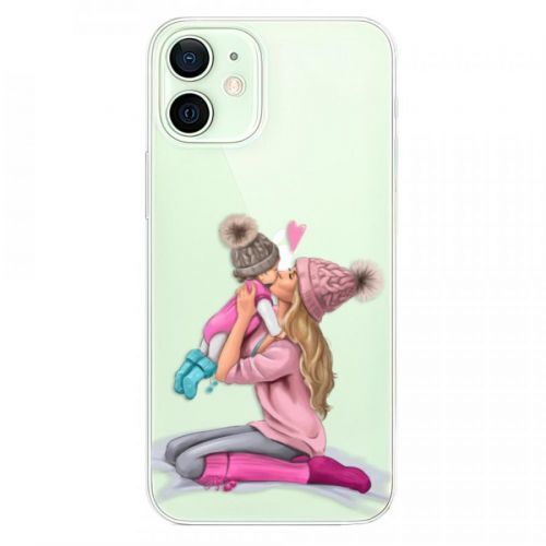 Odolné silikónové puzdro iSaprio - Kissing Mom - Blond and Girl - iPhone 12 mini