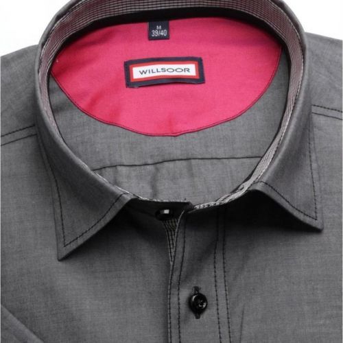 Pánska slim fit košeľa (výška 176-182) 6651 v šedé farbe s krátkym rukávom