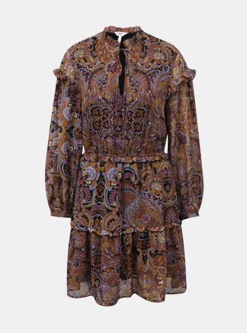 Fialovo-hnedé vzorované šaty s volánmi .OBJECT Marcin