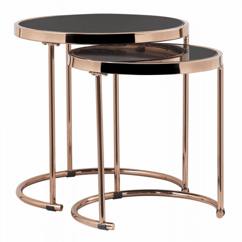 Set 2 konferenčních stolků, rose gold chrom růžová/černá, MORINO