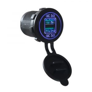 USB nabíjačka 12V / 24V - 2x USB vodeodolná do panelu QC3.0 / modrá