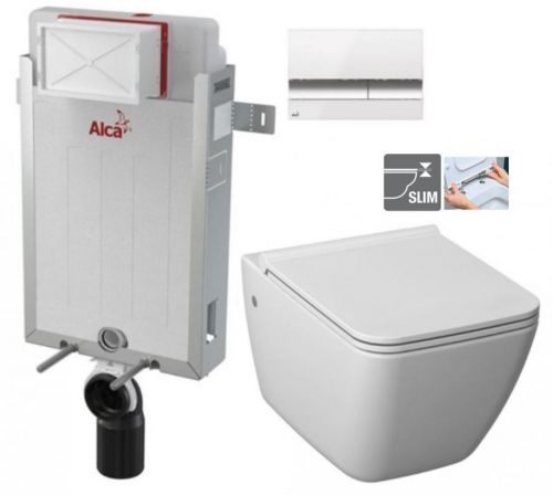 ALCAPLAST Renovmodul - předstěnový instalační systém s bílým/ chrom tlačítkem M1720-1 + WC JIKA PURE + SEDÁTKO DURAPLAST (AM115/1000 M1720-1 PU1)