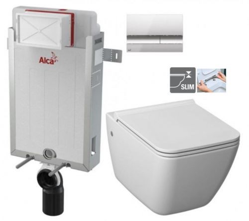 ALCAPLAST Renovmodul - předstěnový instalační systém s chromovým tlačítkem M1721 + WC JIKA PURE + SEDÁTKO DURAPLAST (AM115/1000 M1721 PU1)