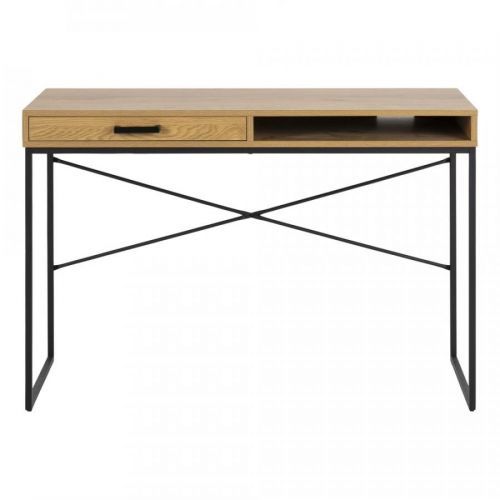 Pracovný stôl v dekore divokého duba s čiernym kovovým podnožím Actona, 110 x 45 cm