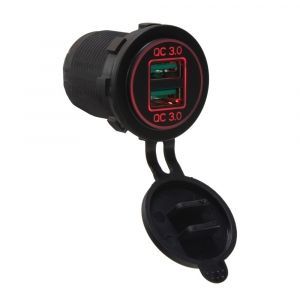 USB nabíjačka 12V / 24V - 2x USB vodeodolná do panelu QC3.0 / červená