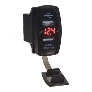USB zásuvka 12V / 24V s voltmetrom - 2x USB červená "ROCKER"
