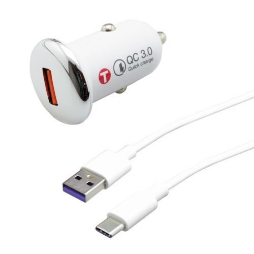 Autonabíjačka 3A (18W) Quick Charge 3.0 s káblom TypeC 5A 1m, Eco balenie, biela
