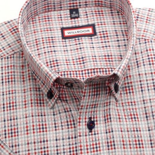 Pánska slim fit košeľa (výška 176-182) 6574 s farebnou kockou a krátkym rukávom