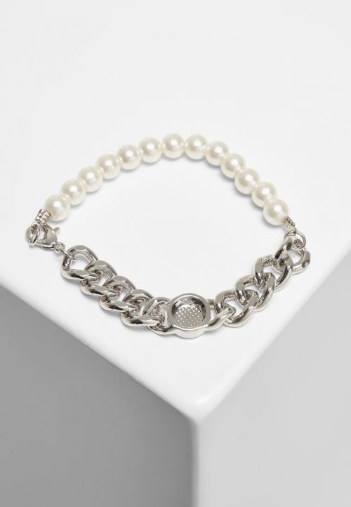 Urban Classics Pearl Flat Chain Bracelet silver - L/XL