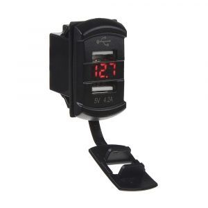 USB zásuvka 12V / 24V - 2x USB s voltmetrom Rocker
