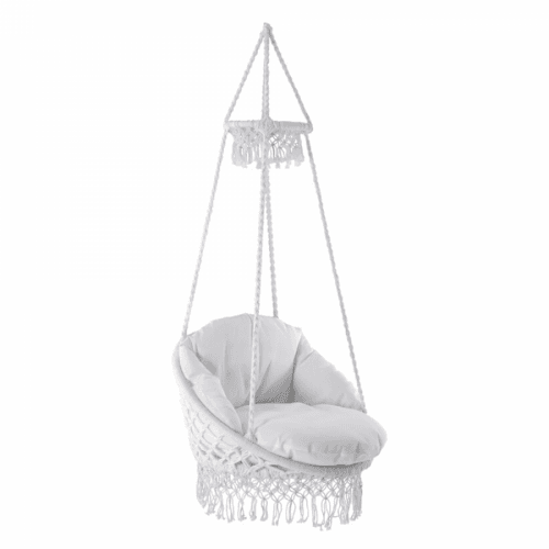 Závěsné houpací křeslo s třásněmi, bílá, DELUS