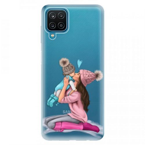 Odolné silikónové puzdro iSaprio - Kissing Mom - Brunette and Boy - Samsung Galaxy A12