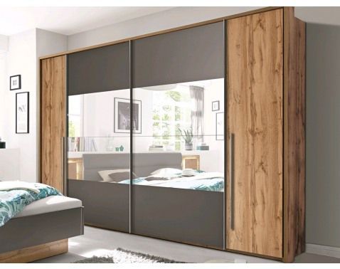 Šatníková skriňa Mega, 312 cm, dub wotan/šedá