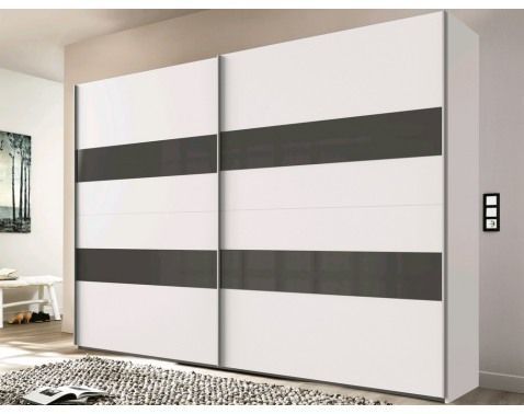 Šatníková skriňa Altona, 270 cm, biela / sivé sklo