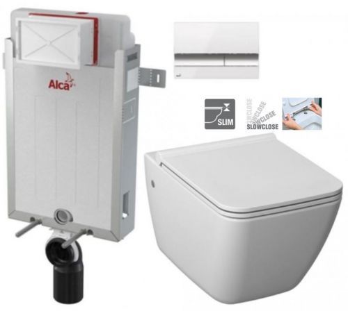 ALCAPLAST Renovmodul - předstěnový instalační systém s bílým/ chrom tlačítkem M1720-1 + WC JIKA PURE + SEDÁTKO SLOWCLOSE (AM115/1000 M1720-1 PU2)