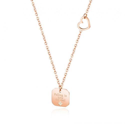 Oceľový náhrdelník, medená farba- tenká retiazka, známka s nápisom 