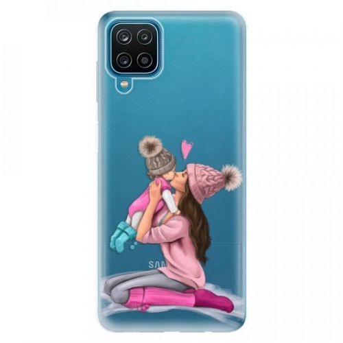Odolné silikónové puzdro iSaprio - Kissing Mom - Brunette and Girl - Samsung Galaxy A12