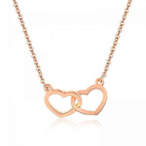 Oceľový náhrdelník medenej farby, jemná retiazka, dve prepojené kontúry sŕdc