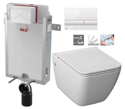 ALCAPLAST Renovmodul - předstěnový instalační systém s bílým tlačítkem M1710 + WC JIKA PURE + SEDÁTKO SLOWCLOSE (AM115/1000 M1710 PU2)
