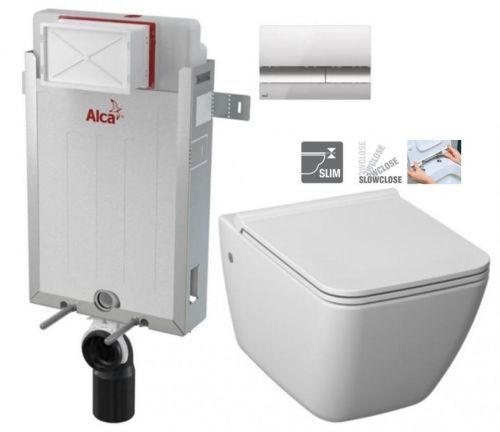 ALCAPLAST Renovmodul - předstěnový instalační systém s chromovým tlačítkem M1721 + WC JIKA PURE + SEDÁTKO SLOWCLOSE (AM115/1000 M1721 PU2)