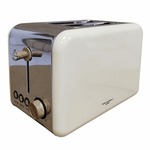 Topinkovač, nerezová ocel, béžová / vzor dřevo, DUSTIN