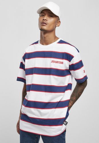 Urban Classics Starter Logo Striped Tee white/blue - XS