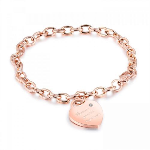 Oceľový náramok medenej farby - srdcový zámok, nápis 
