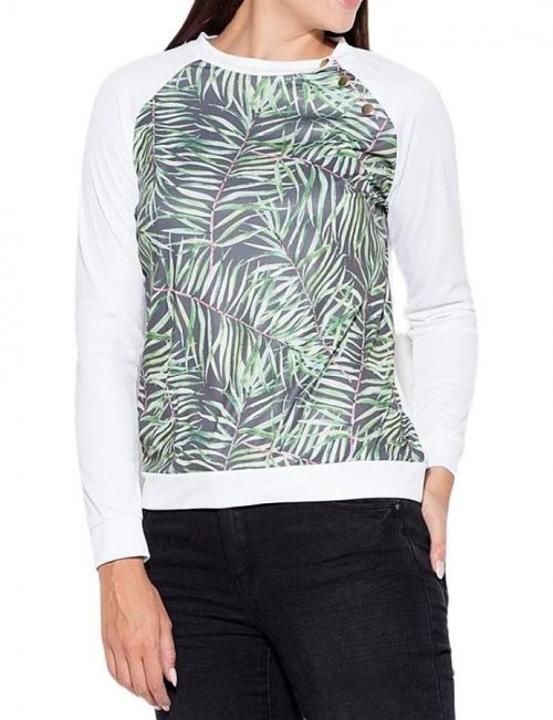 Mikina s tropickými listami a zlatými cvočkami k405 pattern