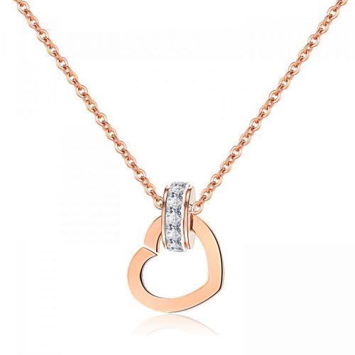 Oceľový náhrdelník medenej farby - kontúra srdca, ligotavý zirkónový prstenec