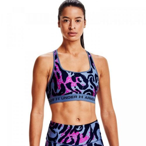 Športová podprsenka UNDER ARMOUR Mid Crossback Printed Sports Bra Blue Modrá XS