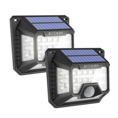 BlitzWolf BW-OLT3 2x nástenná LED solárna lampa s detektorom pohybu, čierna (BW-OLT3)