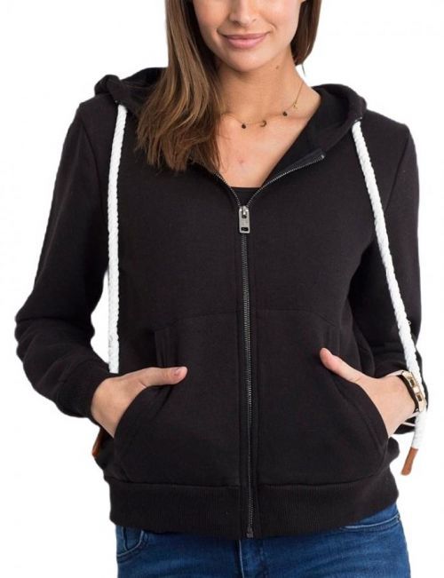 Dámska čierna mikina na zips s kapucňou