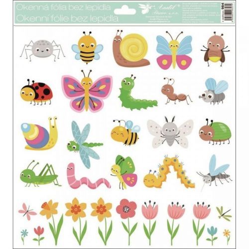 Anděl Okenná fólia mix so slniečkom a kuriatkami 30 x 33,5 cm motýle