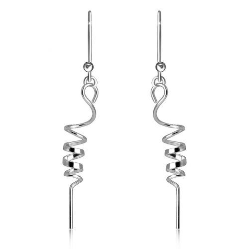 Visiace strieborné 925 náušnice - zatočená zužujúca sa špirála, africký háčik